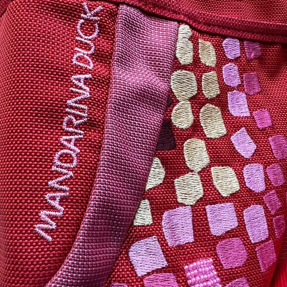 Mandarina Duck Crossbody Nylon Red, Pink and Yellow Embroidered Beaded Boho Bag - Picture 3 of 8